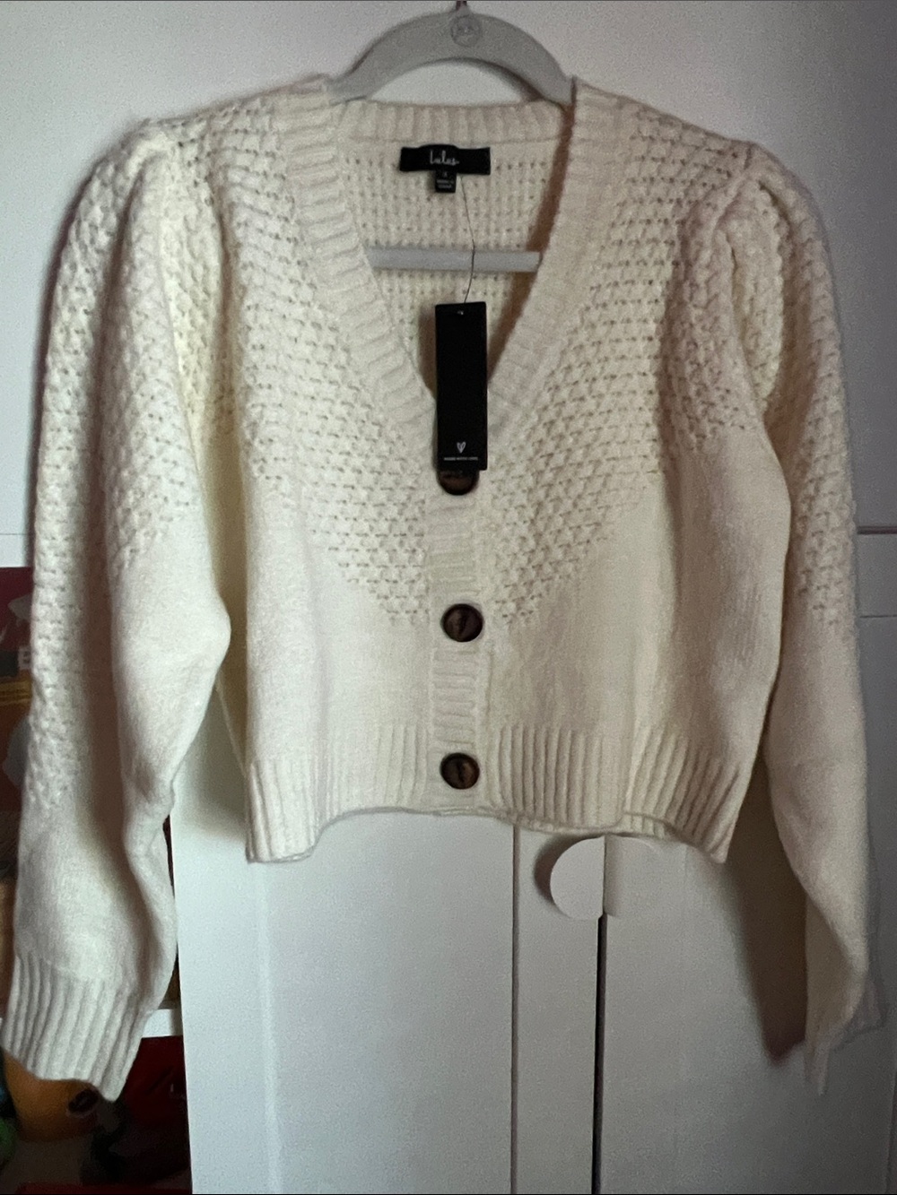 Lulu's Ivory Cropped V-Neck Button Cardigan Sweater